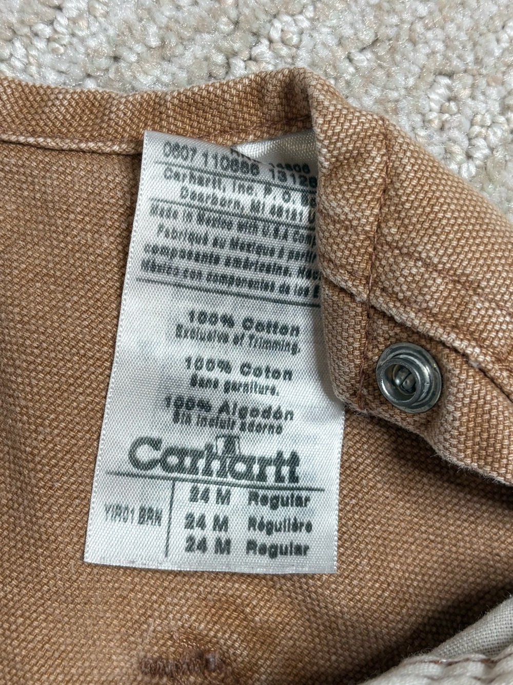 VTG Carhartt Baby Toddler Duck Bib Overalls Size 24M Leg Snaps One Piece Camel - Picture 3 of 9